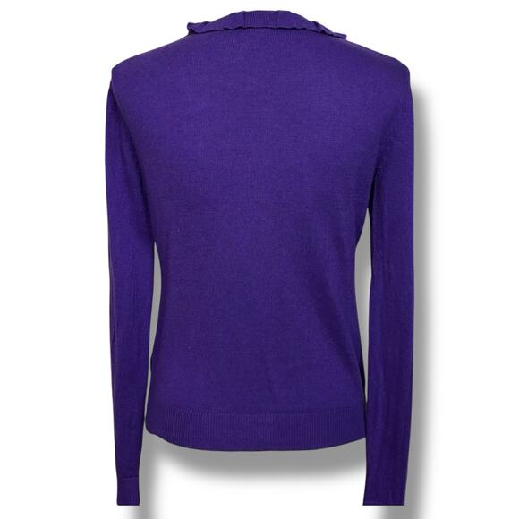 Kenneth Cole Reaction Purple Cardigan with Ruffled Neckline Size Small - Picture 4 of 4